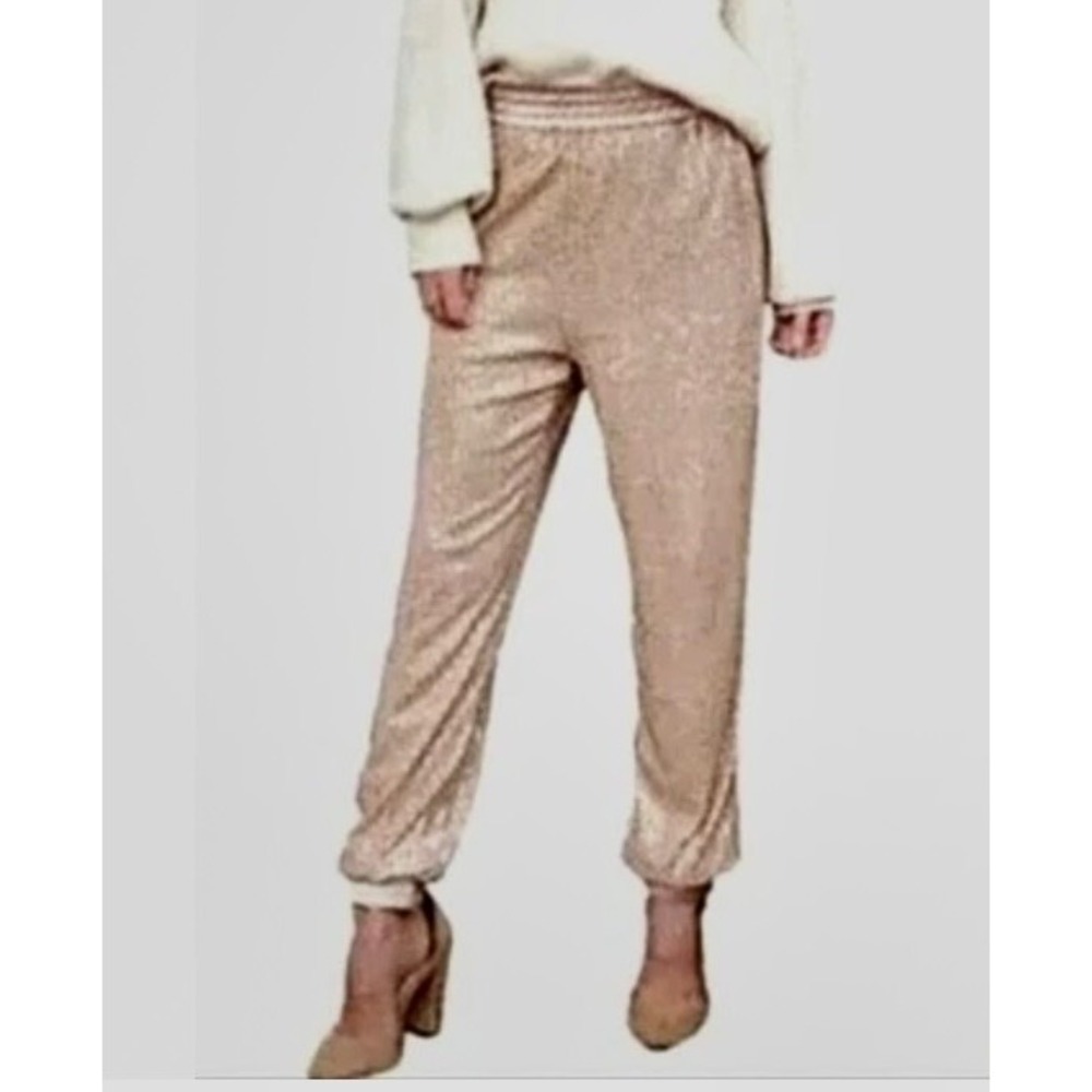 Anthropologie Melora Rose Pink Metallic Joggers Harem Pants S Rose Gold Pockets